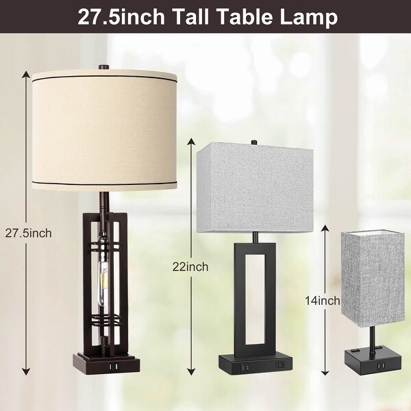 27.5 Tall Table Lamps with USB C USB A Charge Ports Rustic Living Room Lamps Set of 2 Industrial End Table Lamp Nightstand Bronze